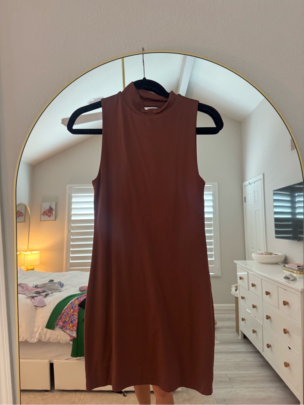 Babaton Sleeveless Mock Neck Dress in Chestnut Brown